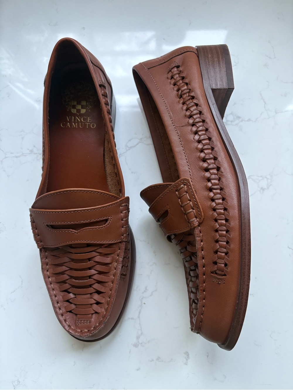 Vince Camuto Calie loafer, Brown Woven Leather Penny Loafer